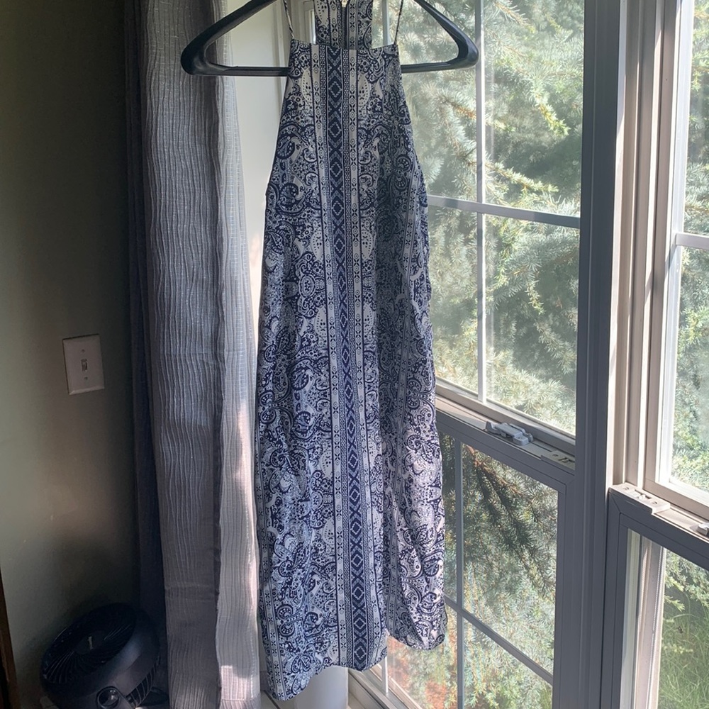 White and blue patterned dress